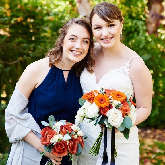 blue dress for baby girl 9.4 inch Wide Navy Blue & Burnt Orange Bridesmaid Bouquet main image 0